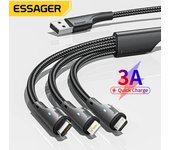 Essager-Cable USB tipo C 3 en 1, cargador Micro USB para iPhone 14, 13, 12 X Pro Max, Samsung, Xiaomi, PCPO, Cable de datos para teléfono móvil 3-in-1 1.2m negro