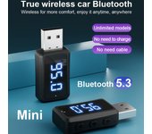 FM02 USB Bluetooth 5.3 Transmisor FM Mini adaptador Bluetooth Pantalla LED Receptor inalámbrico 87.5-95MHZ Radio ajustable Llamada manos libres Reproductor de audio para automóvil