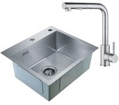 Fregadero de cocina Cecipa 2 en 1 con 1 cubeta de acero inoxidable de 50 x 45 x 18,5 cm + grifo extraíble de acero inoxidable (Sin dispensador de jabón)