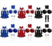Disfraz de Animadora para Niñas Vestido con Hombros Descubiertos de Color en Contraste con Lentejuelas Brillantes Diadema a Juego Decoración de Mano Calcetines Deportivos 5-6 Years