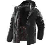 Chaqueta de invierno para hombre, de longitud media, gruesa y de algodón, con diseño de múltiples bolsillos, manga resistente al viento, gorra extraíble L azul marino