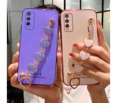 Funda de teléfono con pulsera Love Heart para Vivo X80 Pro Y76S Y75 Y20 Y11 Y12S Y21 Y30 Y33S Y76 T1 V21 V23 Funda de silicona suave con cadena galvanizada VIVO Y76/Y76S rojo