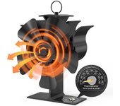 Ventilador de estufa de leña alimentado por calor, ventilador termoeléctrico ecológico no eléctrico con termómetro integrado para estufa de leña/gas/pellet/tronco/propano 5 Blade