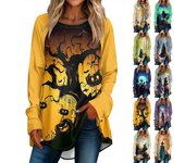 Camiseta holgada de cuello redondo y manga larga para mujer, jersey para Halloween XL