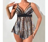 Traje de baño de verano para mujer, traje de baño de talla grande, ajustado, con flores, sexy, para playa, para mujer gorda, sin espalda, sin mangas 1XL café