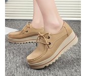 Zapatos de mujer de moda, zapatos deportivos de cuero con cordones, zapatos casuales de suela gruesa con aumento para mujer, zapatos de mujer 35 caqui