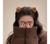 Flequillo de orejas de gato de peluche para mujer, Clip LATERAL de pelo roto, Clip de agarre pequeño, cabeza de princesa dulce, Clip de tiburón, horquilla para el pelo beige
