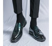 Zapatos de cuero con punta de gran tamaño 46, botas de cuero Chelsea con lentejuelas de tendencia para hombre, mocasines de vestir para discoteca británica 38 negro