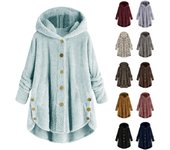 Chaqueta de invierno con capucha y botones de talla grande para mujer L café