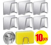 10 soportes de acero inoxidable para esponja de fregadero, organizador de cocina autoadhesivo, escurridor, ganchos de pared, bola de alambre, almacenamiento de trapos 1PCS