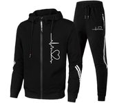 Conjunto de 2 piezas para hombre, chaqueta con capucha y cremallera, abrigo y pantalón de chándal, estampado, para correr, otoño e invierno, popular 3XL