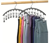 1 percha de forma curva, perchas de metal para pantalones de yoga, percha para pantalones con 10 pinzas para la ropa, perchas para colgar que ahorran espacio, organizador de armario con revestimiento de goma, 1pc