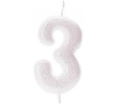 Anniversary House Vela y adorno para tarta de tercer cumpleaños con purpurina iridiscente One Size blanco