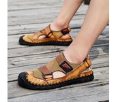 Zapatillas de diseñador de cuero para la playa para hombre, transpirables, antideslizantes, sandalias de gladiador Roma de lujo, chanclas informales para hombre, novedad de verano 39