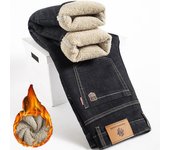 Pantalones vaqueros rectos de invierno con pelo de cordero para hombre, pantalones vaqueros gruesos de talla grande 40, pantalones vaqueros de cintura alta elásticos con forro polar, ajustados y cálidos 28 negro