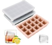 Bandeja de silicona para cubitos de hielo con tapa, 15 cavidades, fácil de liberar, para congelador, para hacer cubitos de hielo grandes para whisky y cócteles. gris