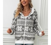 Chaquetas de piel sintética con capucha para mujer, chaquetas de invierno cálidas y mullidas, abrigo de peluche con cremallera, ropa de abrigo de manga larga con bolsillos, chaqueta polar estampada para mujer S gris