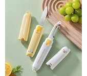 Cuchillo y pelador de frutas portátil multifuncional: Herramienta de cocina 2 en 1 para pelar de manera eficiente amarillo