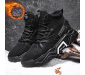 Zapatos de algodón de suela gruesa y caña alta para hombre, de talla grande, para invierno, botas de nieve cálidas y afelpadas, deportivas y casuales, de algodón 39 negro
