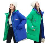 Chaqueta de algodón de plumón para mujer Chaqueta de invierno de longitud media de dos caras L negro