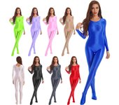Leotardo para cuerpo entero brillante y liso para mujer, mono de manga larga, Bodystocking para deportes, Fitness, fiesta Rave, ropa para discoteca XL rojo