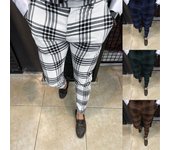 Pantalones de vestir elásticos a la moda para hombre, pantalones a cuadros ajustados, pantalones de traje de negocios, pantalones casuales de golf L azul