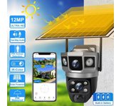 Cámara solar WiFi de 6K y 12 MP con doble lente para exteriores, impermeable, inalámbrica 4G, videovigilancia, monitor de batería, detección de movimiento PIR, cámara IP de seguridad WiFi Cam