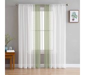 Cortinas de tul con textura de rayas verde salvia para sala de estar, cocina, decoración, tratamiento de ventanas de gasa, cortina transparente W135 x H115cm x1&Rod Pocket