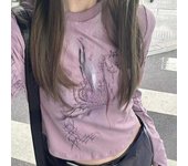 Camisetas gráficas para mujer, camisetas de manga larga con estampado Grunge Kpop, Tops cortos informales Retro estéticos Y2K, Fairycore de los años 2000 S púrpura