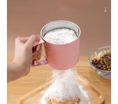 Tamiz de harina semiautomático, herramienta para hornear en la cocina del hogar, filtro de harina de acero inoxidable de mano color rosa