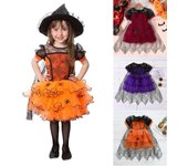 Vestido de malla para fiesta de Halloween para niñas pequeñas, disfraz de bruja, disfraz de cosplay 100 naranja