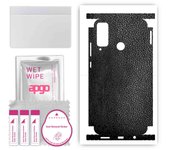 apgo Protective Skin Sticker for the back+sides compatible with Honor Play 4T, Full Wrap Film, Foil, Vinyl - Pattern Black Leather