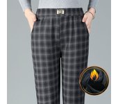 Pantalones térmicos gruesos a cuadros para mujer, forrados con vellón, de otoño e invierno, de talla grande 4XL