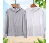 Ropa de protección solar de verano para hombre, chaqueta de protección solar con solapa y cremallera de manga larga con capucha, abrigo de seda de hielo de Color sólido XXXL blanco