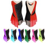 Malla de patinaje sobre hielo para niñas, sin mangas, con decoración de diamantes de imitación brillantes, con bloques de color 5-6 Years fluorescente verde