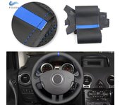 Protector para volante de coche, embellecedor de cuero negro con tira azul para Renault Clio 3 RS 2005 2006 2007 2008 2009 2010 2011 2012