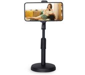 Soporte de escritorio para teléfono móvil, abrazadera, soporte para tableta, altura ajustable, Base redonda estable portátil para negro