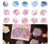 20 piezas láser estrella Luna flor serie pegatina DIY arte álbum de recortes Material creativo etiqueta diario teléfono decorativo diario calcomanías color rosa