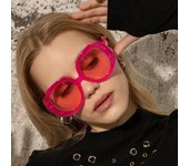 Gafas de sol vintage de color rosa intenso con montura redonda y gafas de sol de gran tamaño para mujer negro