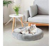 Cama para gatos con forma de donut de peluche para perros pequeños, gatos, cachorros y gatitos beige
