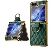 Funda de lujo para Samsung Galaxy Z Flip 6, 5, 4, ZFlip6, con anillo de cuero y diseño de rombos, con vidrio templado, plegable, resistente a los golpes for Z Flip 4