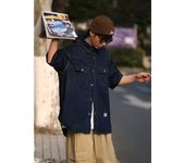 Camisa vaquera holgada de manga corta de marca de moda retro japonesa de verano, camisa de trabajo artística juvenil, chaqueta de capas para hombre y mujer M azul oscuro