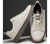 Zapatos casuales calados para hombre, zapatillas de cuero genuino, calzado transpirable con cordones, zapatos de skate cómodos para hombre, zapatos vulcanizados para exteriores 37