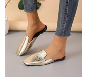 Zapatos planos de verano para mujer, zapatillas de punta cerrada, nuevas zapatillas ligeras con punta cuadrada, sin cordones, para exteriores, informales 35 plata