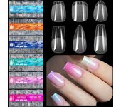 600 Uds cubierta completa prensa en puntas de uñas Stiletto almendra cuadrado ataúd francés uñas postizas Gel eliminable en remojo puntas de extensión de uñas