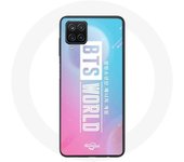 Coque pour Samsung Galaxy A12 Bangtan Garçons Logo BTS WORLD Jeu vidéo Fond Bleu Rose