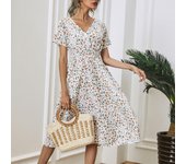 Vestido de verano con dobladillo ancho, vestido pastoral suave de verano para mujer con estampado floral para playa XL rojo