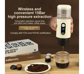 Cafetera italiana portátil inalámbrica de cápsulas concentradas, eléctrica, para uso doméstico y exterior, con carga rápida. blanco