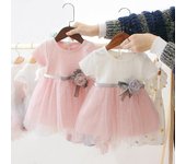 Vestido de princesa dulce de manga corta de algodón para niñas 6-12m blanco