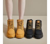 Botas de combate con cordones para mujer, botas cortas con suela gruesa y plataforma para exteriores, botines de otoño e invierno para mujer, botas de senderismo de cuero PU antideslizantes 35 caqui